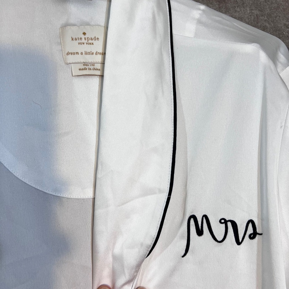 Kate Spade Mrs Robe Womens L/XL White Satin Bridal Wedding Loungewear